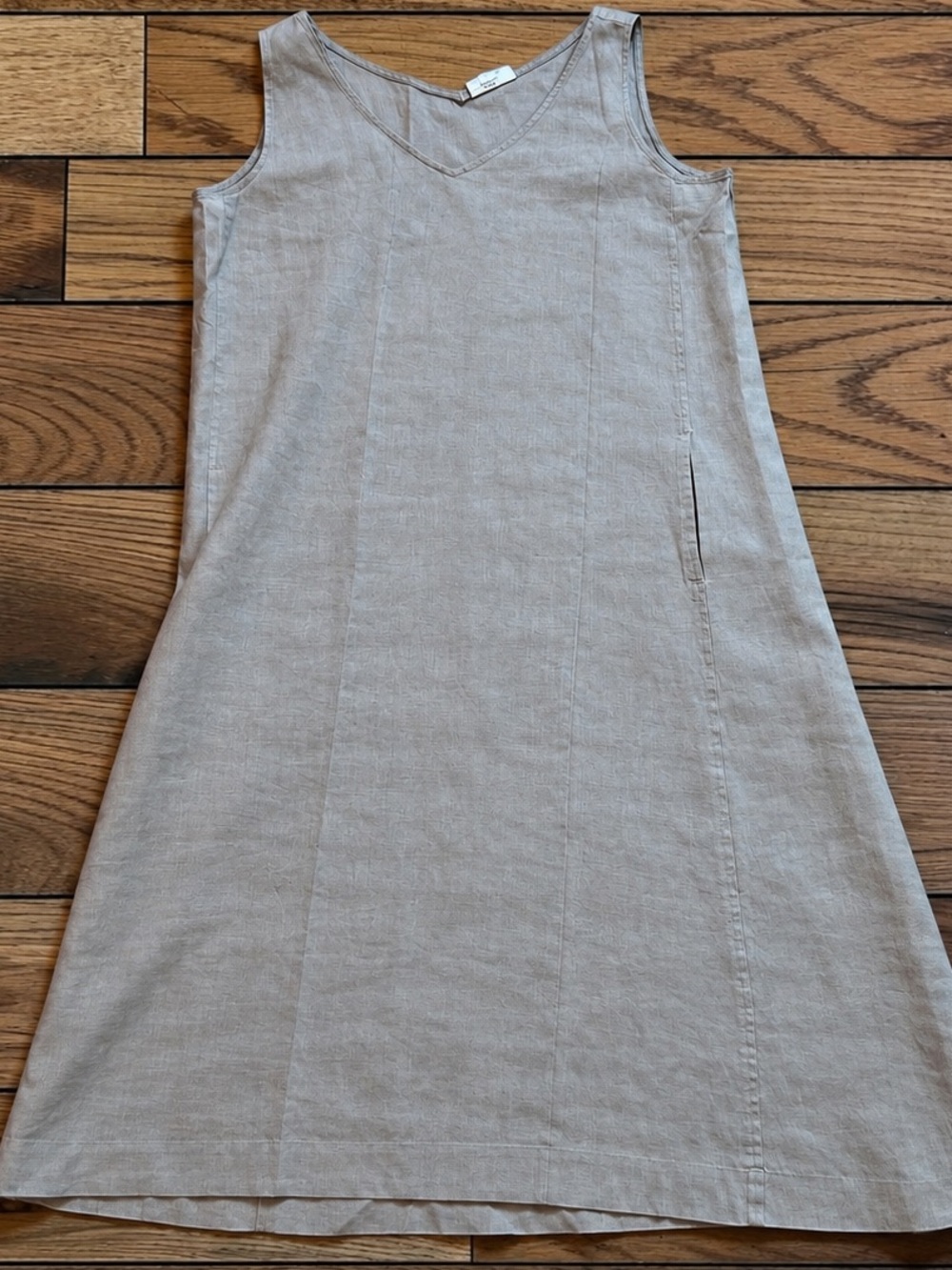 Women’s M Pure Jill J.Jill Taupe 100% Linen V-Neck Midi Dress